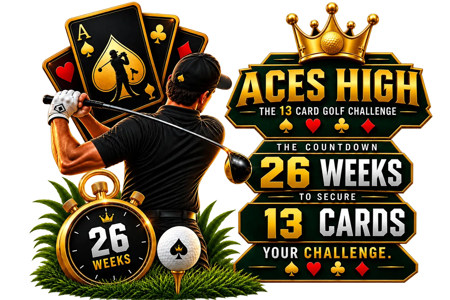Aces High — the 13 card golf challenge. The WAGC Inaugural Showcase: 13 cards, four suits, two champions.
